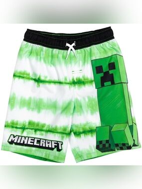 Minecraft Green Tie-Dye Creeper Kids' Swim Trunks Size 8